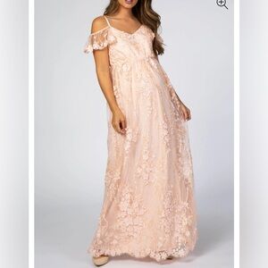 Pinkblush Light Pink Floral Embroidered Mesh Maternity Evening Gown